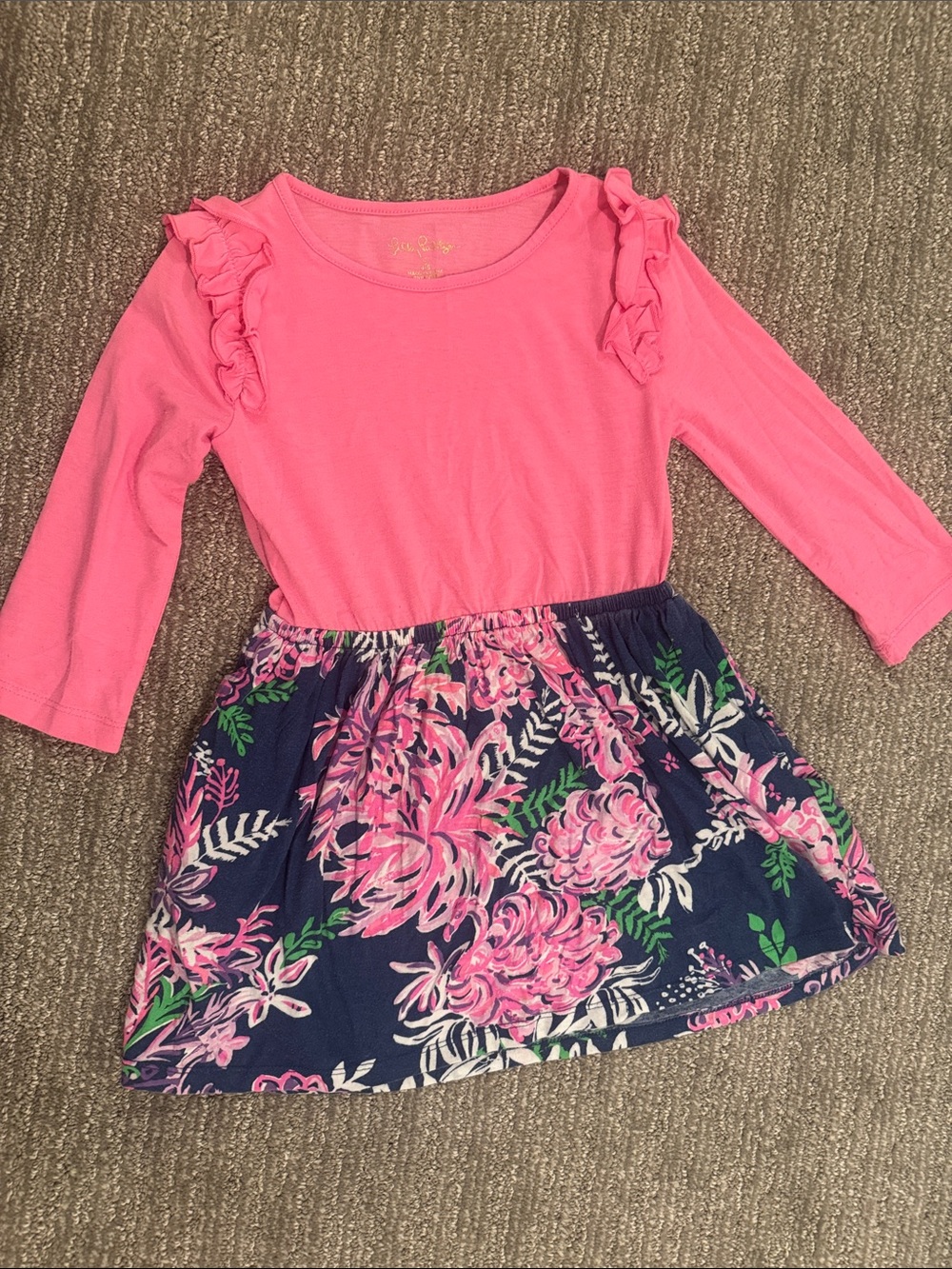 Lilly Pulitzer Girls Kiera Dress Oyster Bay Navy Ruffle Your Feathers Size S 4-5
